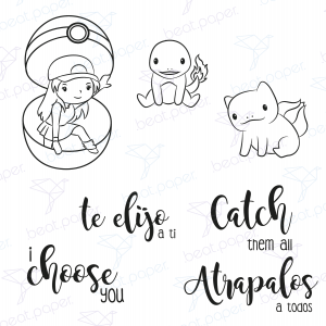 Diseño digital Pokemon para colorear, scrapbook o manualidades