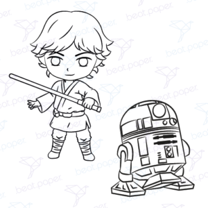 Diseño digital de star wars disney para colorear, scrapbook o manualidades Luke Skywalker y R2-D2