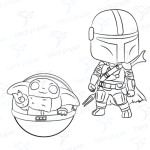Diseño digital de star wars disney para colorear, scrapbook o manualidades Mandalorian y Baby Yoda