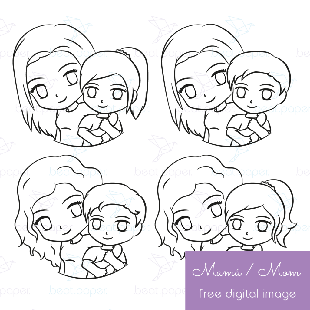 Sello digital gratis de madre e hijo para colorear de beat paper