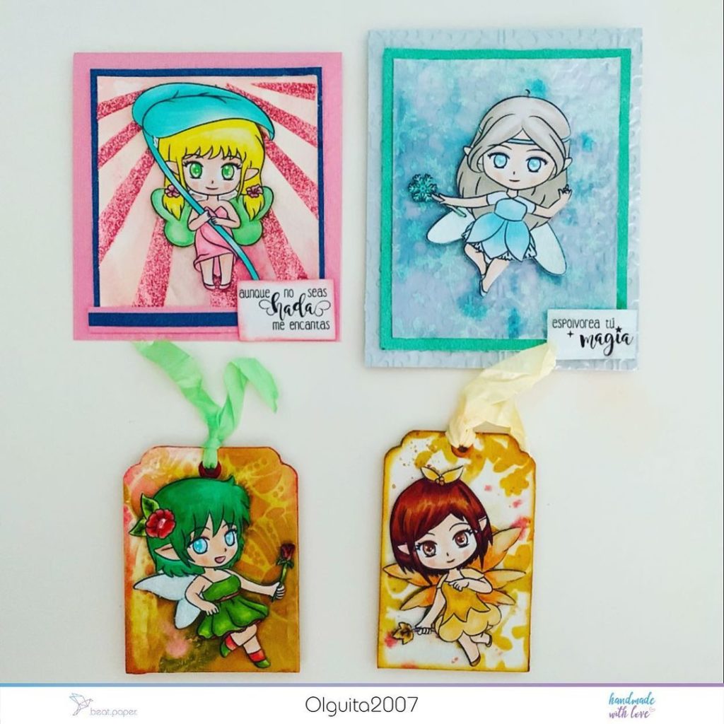 Tarjetas de hadas de estaciones Diseño digital para colorear, scrapbook o manualidades