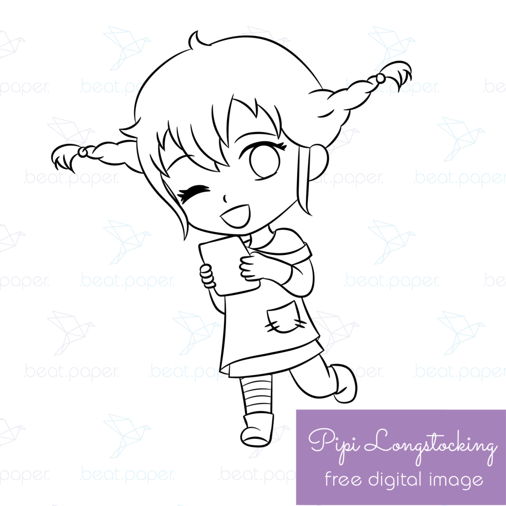 Sello digital gratis Pippi Longstocking para colorear de beat paper