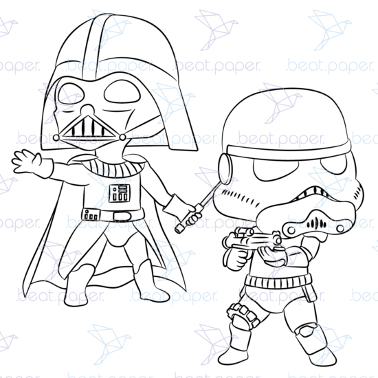 Diseño digital de star wars disney para colorear, scrapbook o manualidades Luke Skywalker y R2-D2