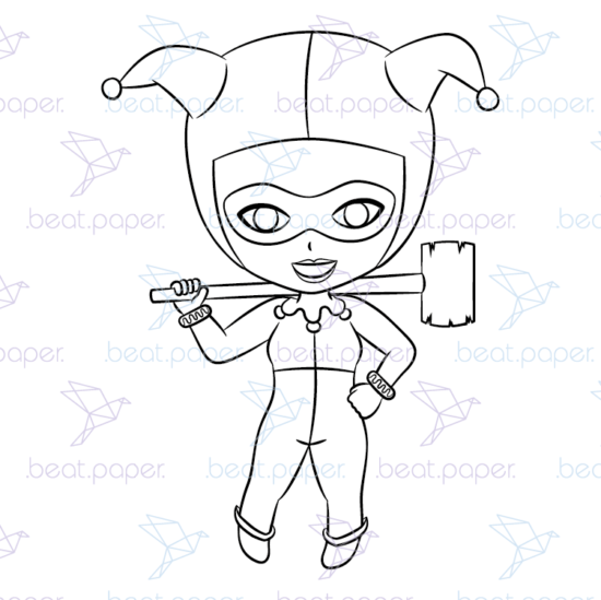 Diseño digital de Harley Quinn para colorear, scrapbook o manualidades