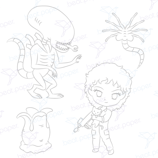 Diseño digital de Alien y Ripley para colorear, scrapbook o manualidades