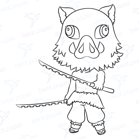 Diseño digital de demon slayer para colorear, scrapbook o manualidades Inosuke