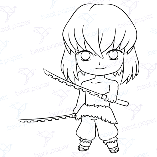 Diseño digital de demon slayer para colorear, scrapbook o manualidades Inosuke