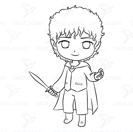 Diseño digital de Frodo para colorear, scrapbook o manualidades