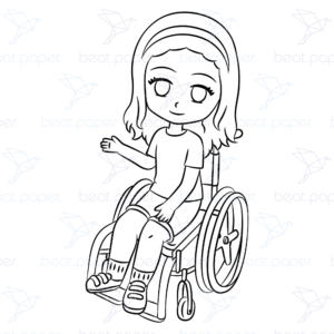 Diseño digital de niña en silla de ruedas para colorear, scrapbook o manualidades