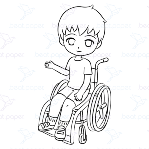 Diseño digital de niño en silla de ruedas para colorear, scrapbook o manualidades