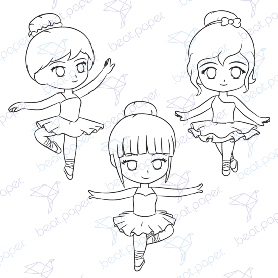 Diseño digital de ballerinas para colorear, scrapbook o manualidades