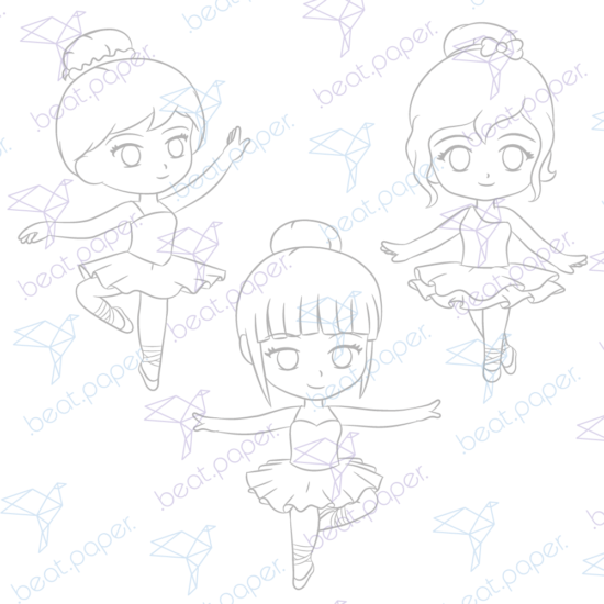 Diseño digital de ballerinas para colorear, scrapbook o manualidades