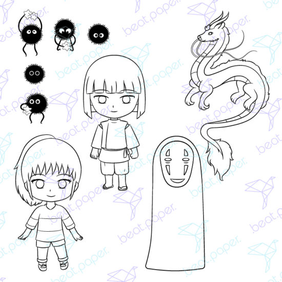 Diseño digital de Spirited Away o el viaje de Chihiro para colorear, scrapbook o manualidades