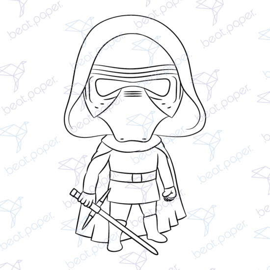 Diseño digital de Star Wars Kylo Ren y Rey Skywalker para colorear, scrapbook o manualidades