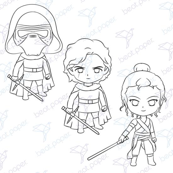 Diseño digital de Star Wars Kylo Ren y Rey Skywalker para colorear, scrapbook o manualidades