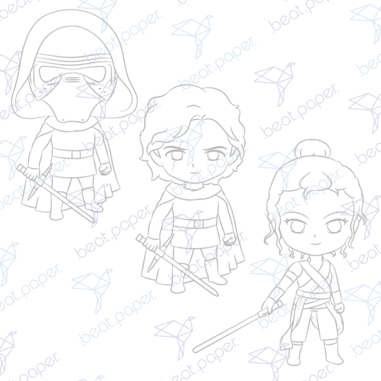 Diseño digital de Star Wars Kylo Ren y Rey Skywalker para colorear, scrapbook o manualidades