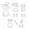 Diseño digital de outfits de halloween para muñeca de papel para colorear, scrapbook o manualidades